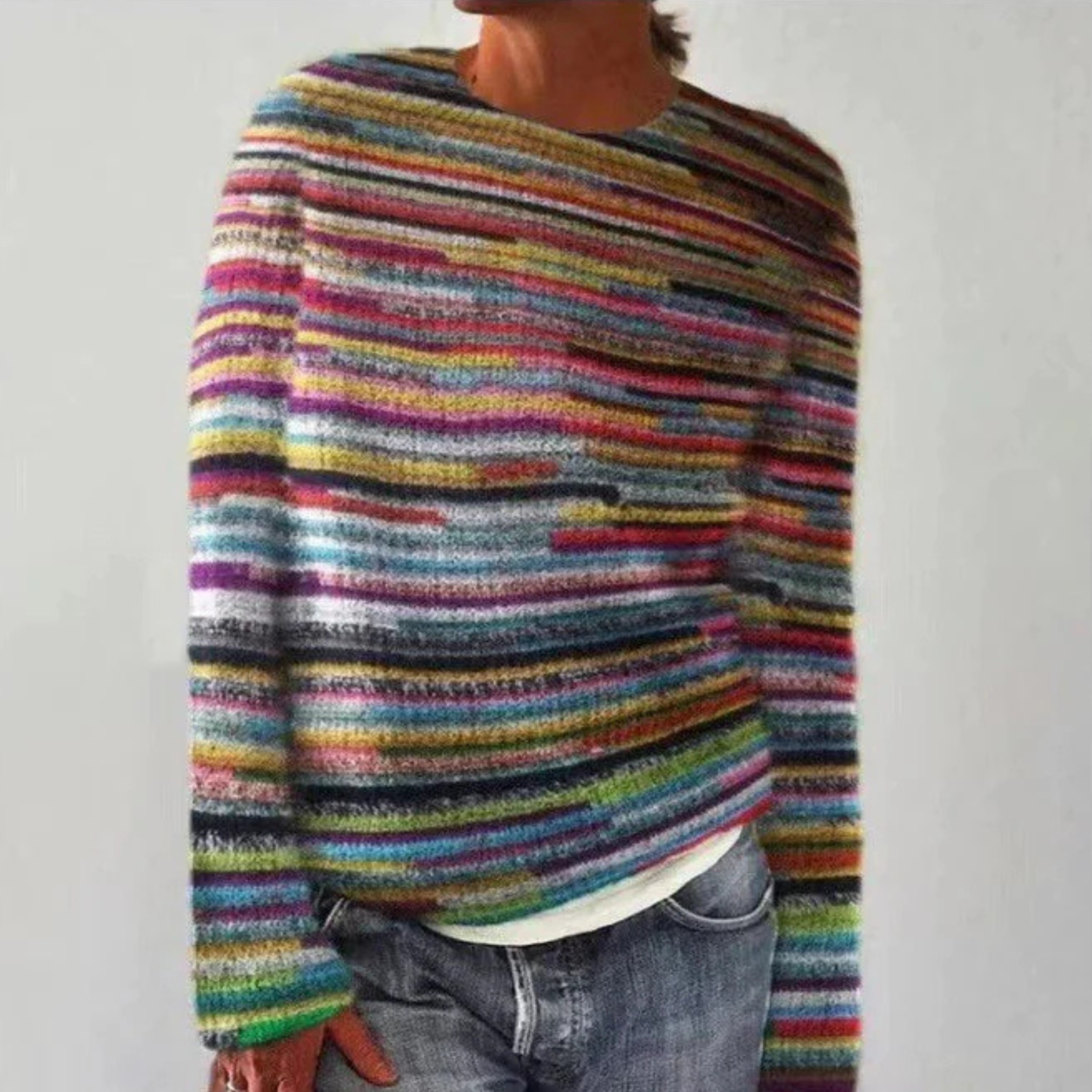 DOROTA | Sweter w paski z dzianiny