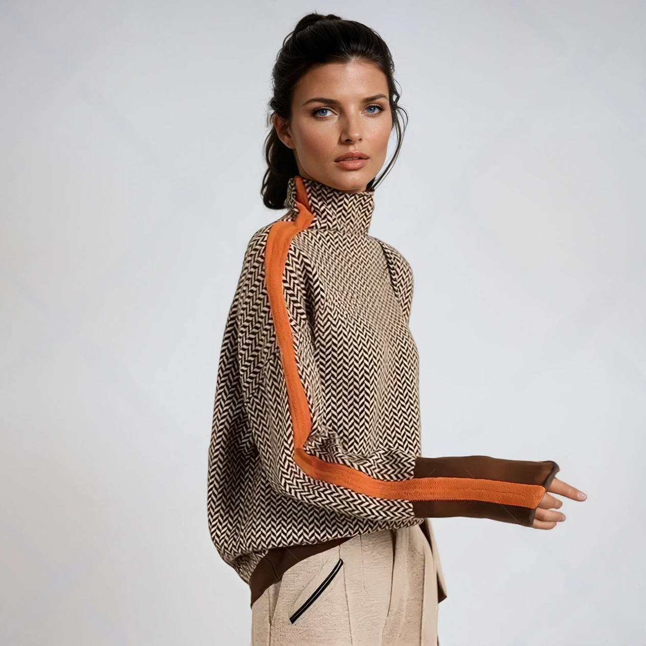 MARTYNA | Sweter w paski z golfem