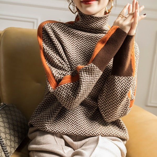 MARTYNA | Sweter w paski z golfem