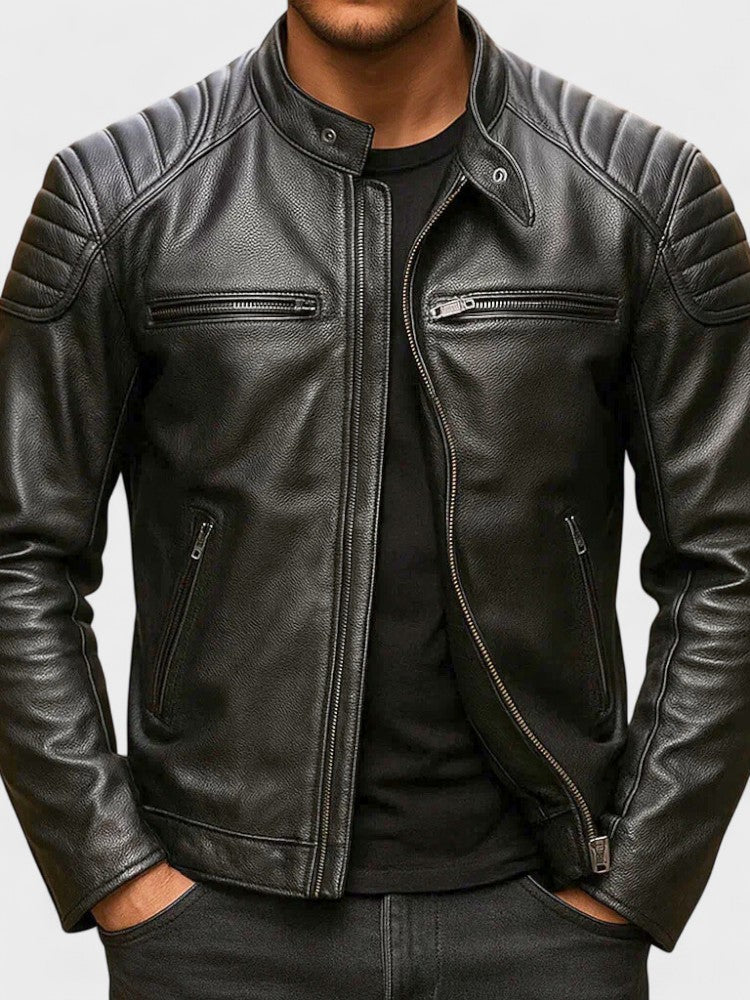 TROELS | Kurtka skórzana z wzmocnieniami