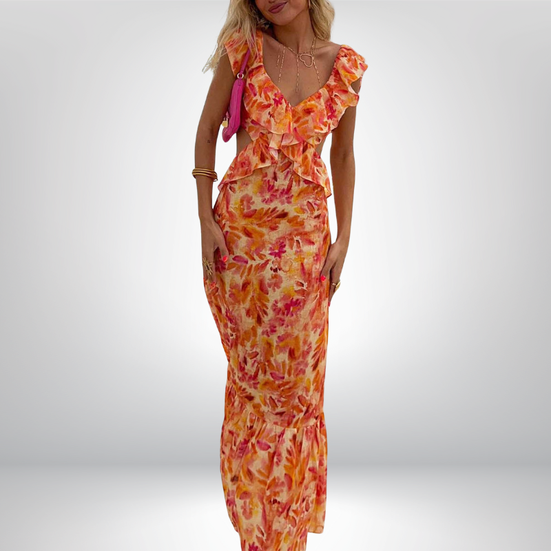 AMARA | Sukienka maxi w falbanki