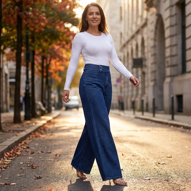 NATALIA | Szerokie jeansy z wysokim stanem