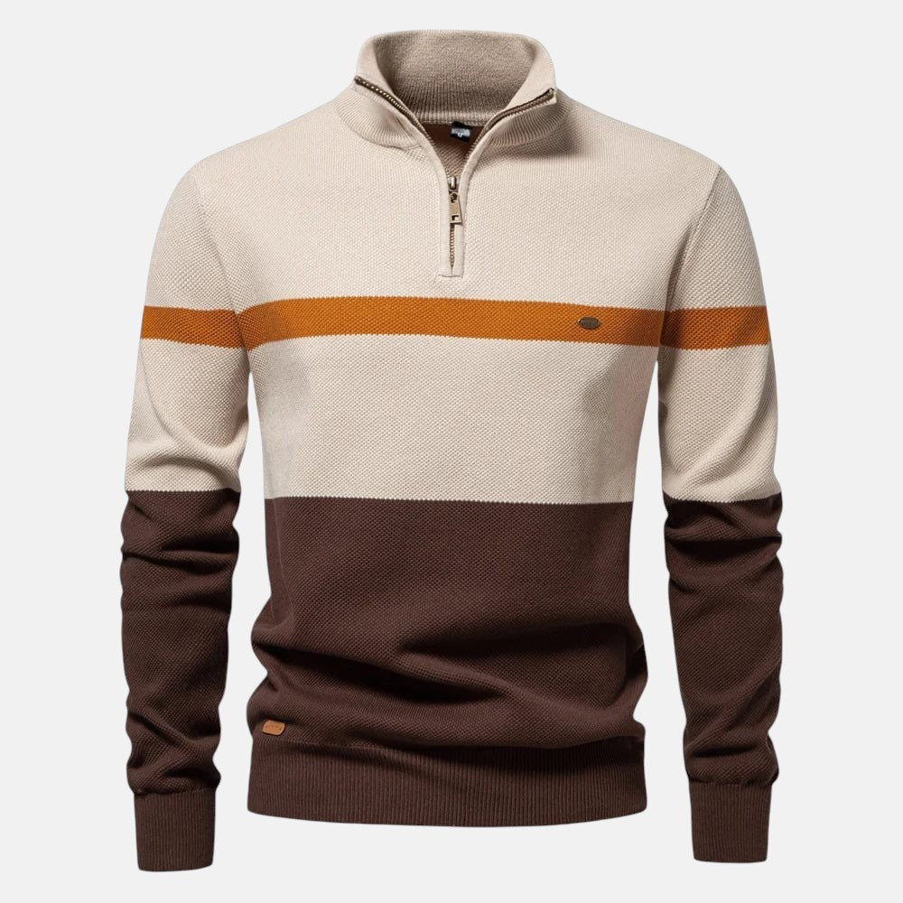 SEBASTIAN | Sweter w paski z zamkiem