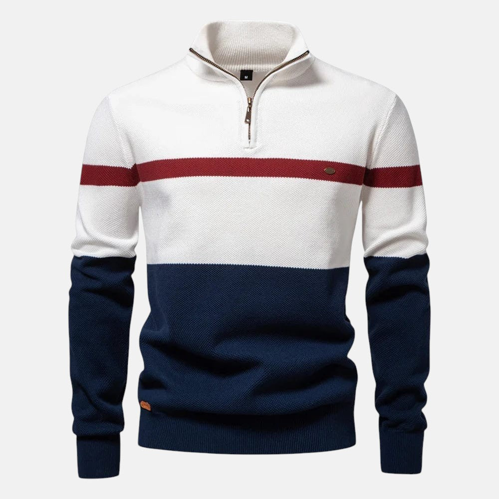 SEBASTIAN | Sweter w paski z zamkiem