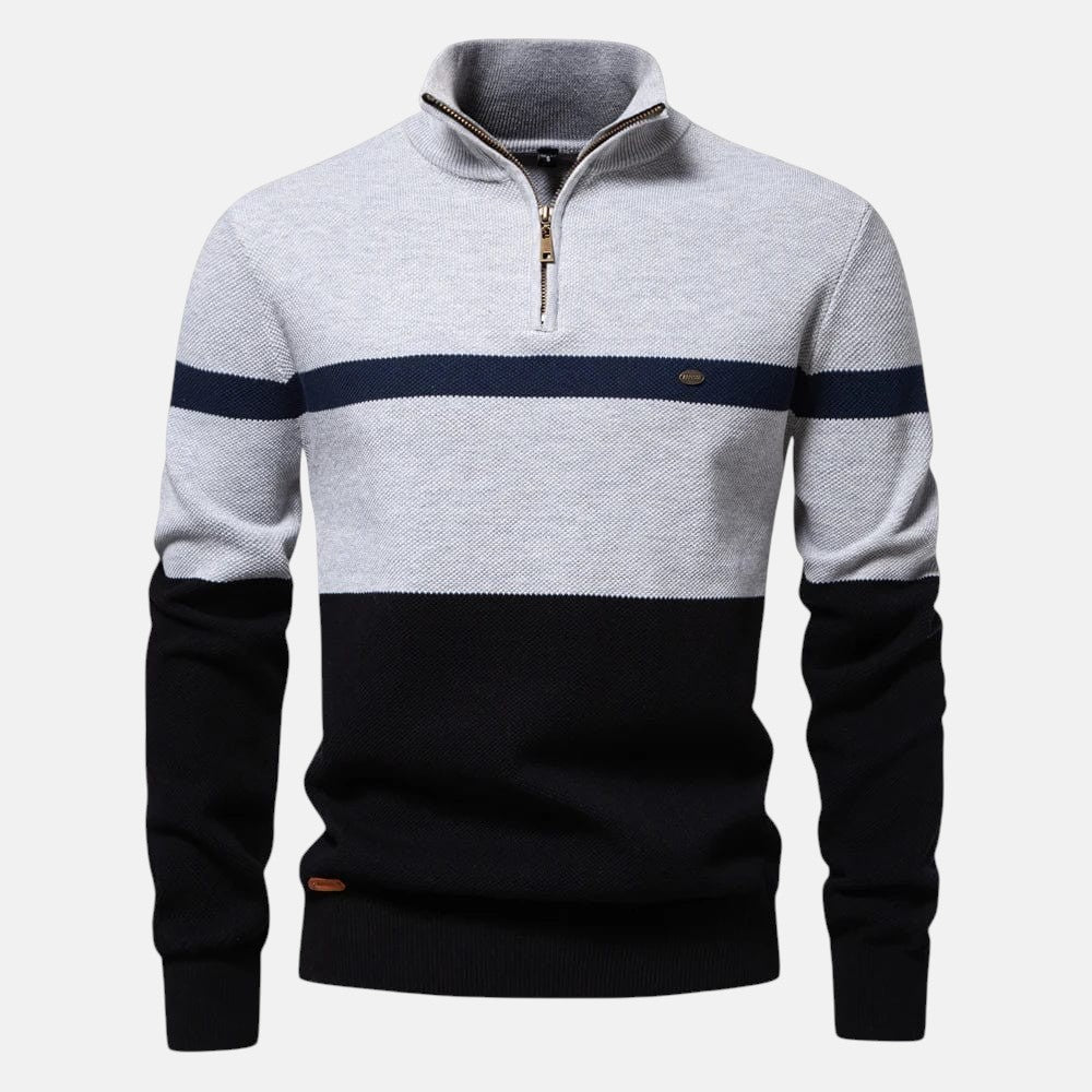 SEBASTIAN | Sweter w paski z zamkiem